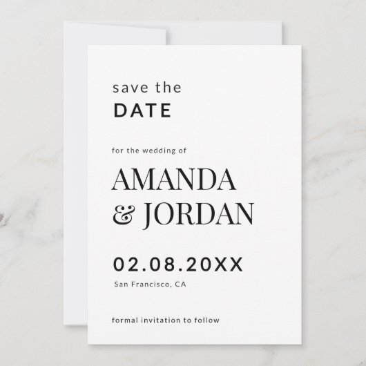 Zwart-wit Luxe minimalistische bruiloft Save The Date (Voorkant)