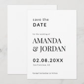 Zwart-wit Luxe minimalistische bruiloft Save The Date (Voorkant / Achterkant)
