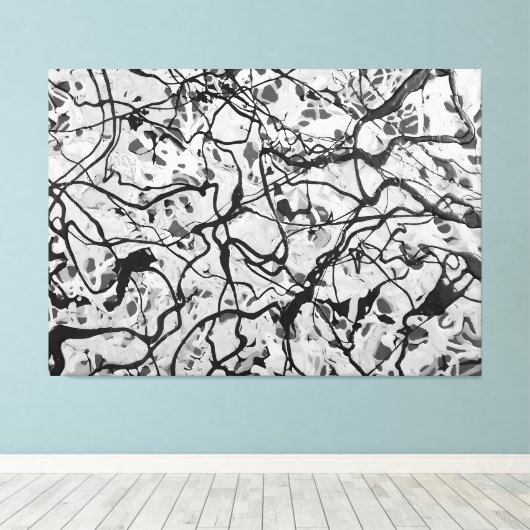 ZWART-WIT LVI - Action schilderij -Abstract- Canvas Afdruk (Insitu (Houten vloer))