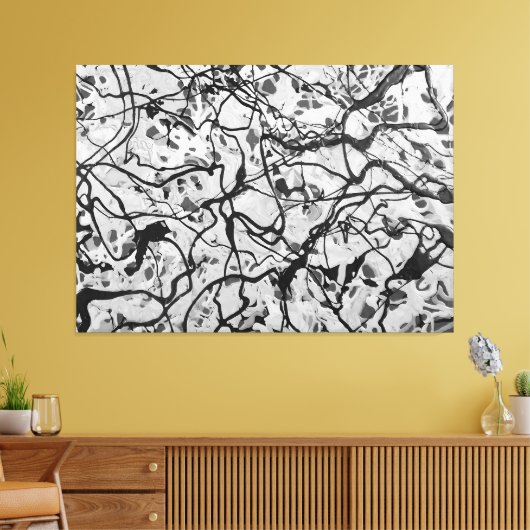 ZWART-WIT LVI - Action schilderij -Abstract- Canvas Afdruk (Insitu (Woonkamer))