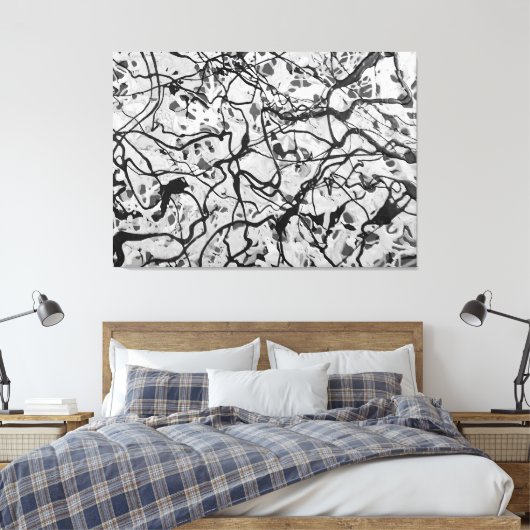 ZWART-WIT LVI - Action schilderij -Abstract- Canvas Afdruk (Insitu (Slaapkamer))