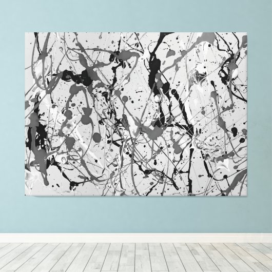 ZWART-WIT LVIII - Action schilderij -Abstract- Canvas Afdruk (Insitu (Houten vloer))