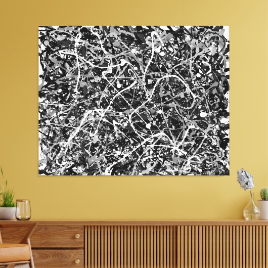 ZWART-WIT LXIX - Action schilderij -Abstract- Canvas Afdruk (Insitu (Woonkamer))