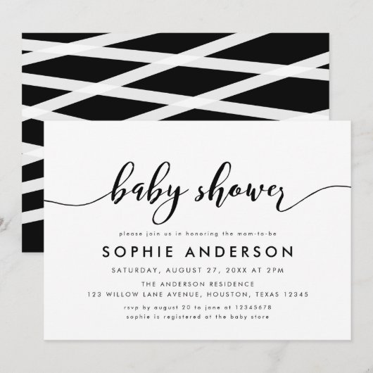 Zwart-wit, maak het Baby shower van het Manuscript Kaart (Voorkant / Achterkant)