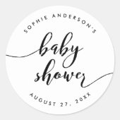 Zwart-wit, maak het Baby shower van het Manuscript Ronde Sticker (Voorkant)