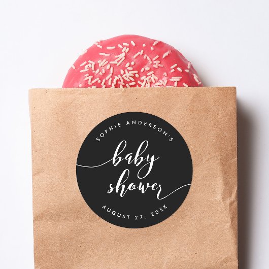 Zwart-wit, maak het Baby shower van het Manuscript Ronde Sticker