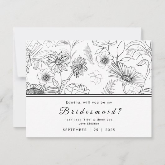 Zwart & wit madeliefje bloemontwerp Wees mijn brui Kaart (Voorkant)