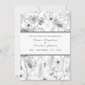 Zwart & wit madeliefje rozen patroonbruiloft kaart (Voorkant)