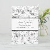 Zwart & wit madeliefje rozen patroonbruiloft kaart (Staand voorkant)