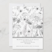 Zwart & wit madeliefje rozen patroonbruiloft kaart (Achterkant)