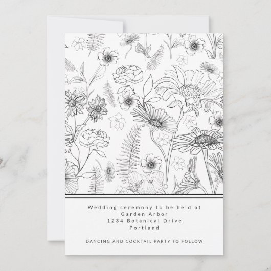 Zwart & wit madeliefje rozen patroonbruiloft kaart (Achterkant)