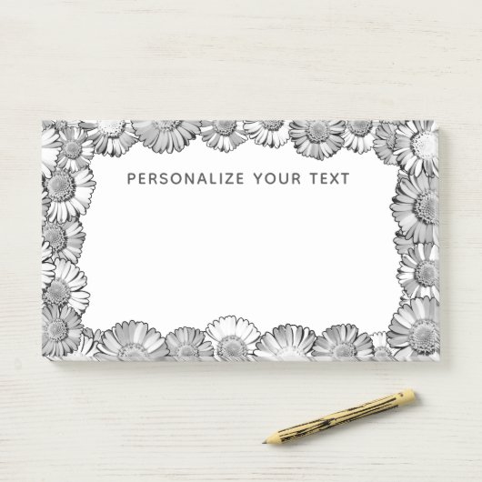 Zwart-wit madeliefjesrand mooi en leuk op maat gem post-it® notes (Op bureau)