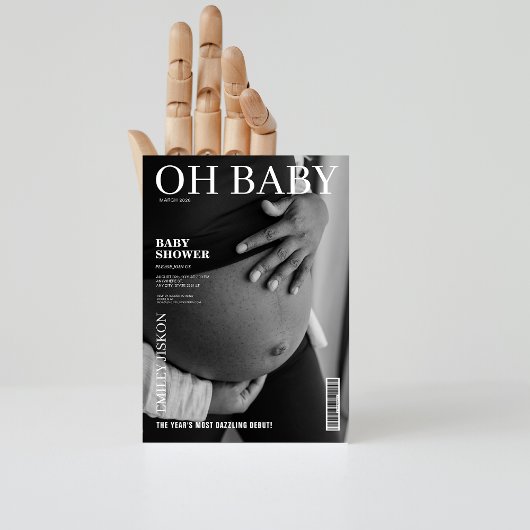Zwart-wit magazine cover foto Baby shower Kaart