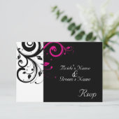 Zwart/Wit Magenta Draai Bruiloft Kleine RSVP (Staand voorkant)