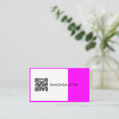 Zwart Wit Magenta Elegant Modern met QR-code Visitekaartje (Staand voorkant)