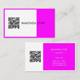 Zwart Wit Magenta Elegant Modern met QR-code Visitekaartje