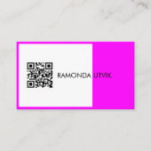 Zwart Wit Magenta Elegant Modern met QR-code Visitekaartje (Voorkant)
