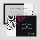 Zwart/Wit Magenta Spiraal Trouwfeest Kleine RSVP (Voorkant / Achterkant)