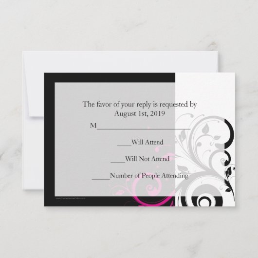 Zwart/Wit Magenta Swirl Bruiloft Klein RSVP (Achterkant)