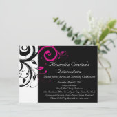 Zwart, Wit, Magenta Swirl Quinceañera Kaart (Staand voorkant)