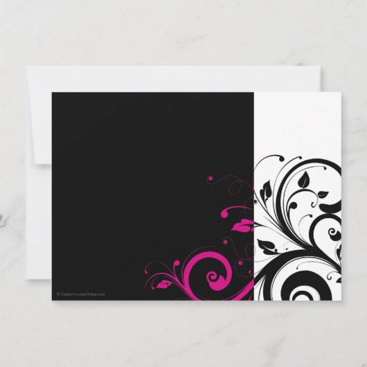 Zwart, Wit, Magenta Swirl Quinceañera Kaart (Achterkant)