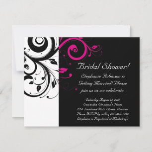 Zwart, Wit, Magenta Swirl Vrijgezellenfeest / Alge Kaart