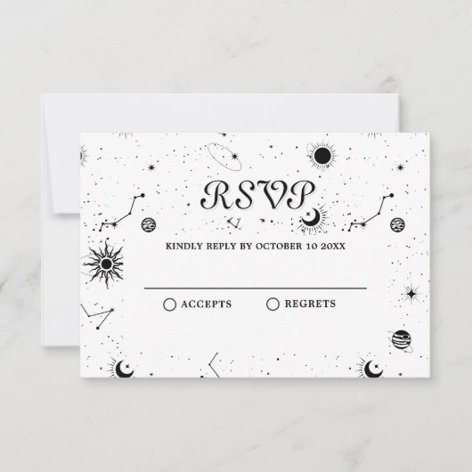 Zwart-wit Magic Moon Crystal Ball RSVP Kaartje (Voorkant)