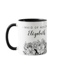 Zwart-wit MAID, HONOR Bouquet, met naam