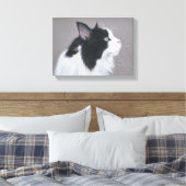 Zwart-wit Maine Coon kat Canvas Afdruk (Insitu (Slaapkamer))
