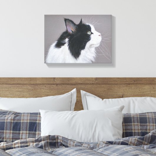 Zwart-wit Maine Coon kat Canvas Afdruk (Insitu (Slaapkamer))