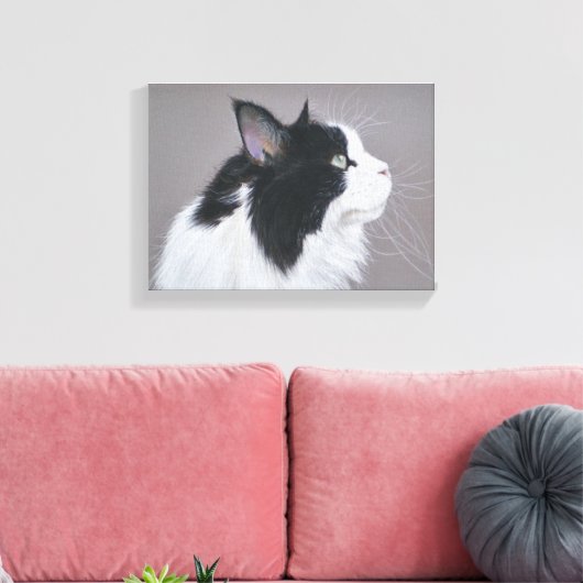 Zwart-wit Maine Coon kat Canvas Afdruk (Insitu (Woonkamer))