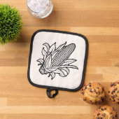 Zwart-wit maïskolfpictogram met bladeren pannenlap (Top down)