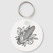 Zwart-wit maïskolfpictogram met bladeren sleutelhanger (Voorkant)
