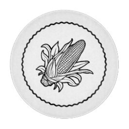 Zwart-wit maïskolfpictogram met bladeren snijplank