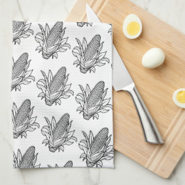 Zwart-wit maïskolfpictogram met bladeren theedoek