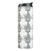 Zwart-wit maïskolfpictogram met bladeren thermosbeker (Gedraaid links)