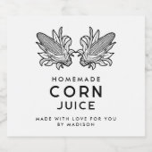 Zwart-wit maissap met twee kolven likeurfles etiket (Enkel label)