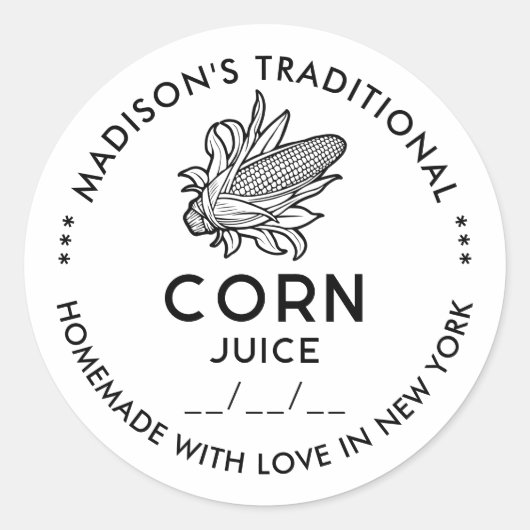 Zwart-wit maïssap sticker met kolf (Voorkant)