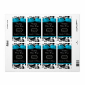 Zwart, Wit & Malibu Blauw Damask Mini Wijn Labels (Full Sheet)