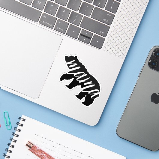 Zwart-wit Mama Beer Sticker (Laptop met iPhone)