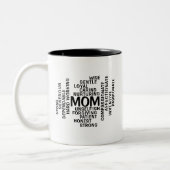 Zwart-wit mama typografie Word Cloud Tweekleurige Koffiemok (Links)