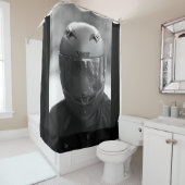 Zwart-wit Man in een motorhelm Douchegordijn (In situ)