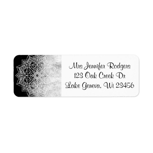 Zwart-wit Mandala Abstract Etiket (Voorkant)