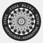 Zwart-wit Mandala Adreslabel Ronde Sticker (Voorkant)