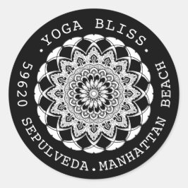 Zwart-wit Mandala Adreslabel Ronde Sticker