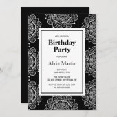 Zwart & Wit Mandala Bloem Verjaardagsfeest Kaart (Voorkant / Achterkant)