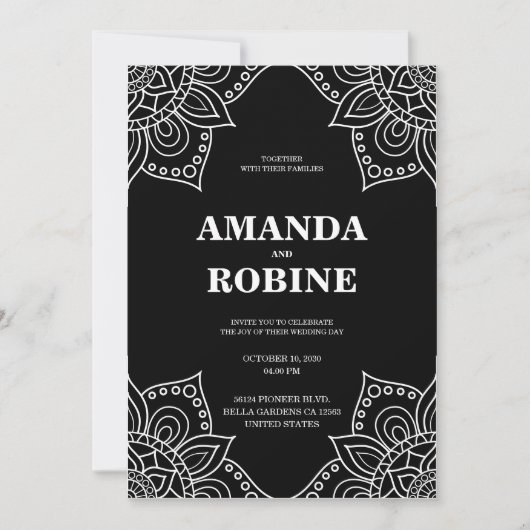 Zwart-wit Mandala bruiloft uitnodiging (Voorkant)