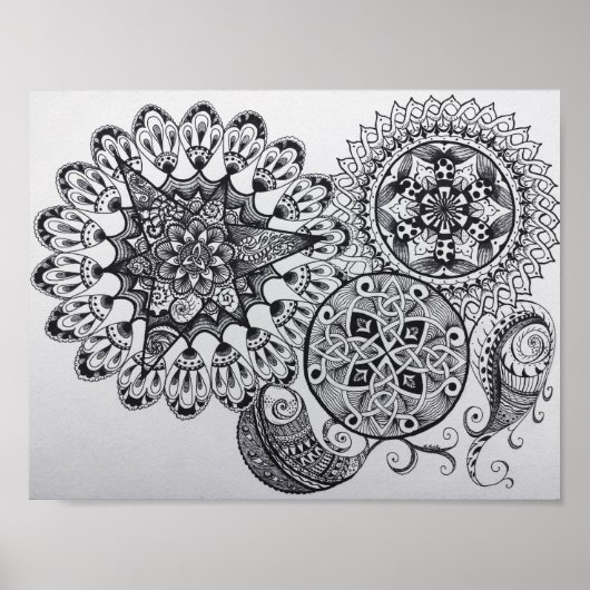 Zwart-wit Mandala Celtic Knot Tangle Paisley Poster (Voorkant)