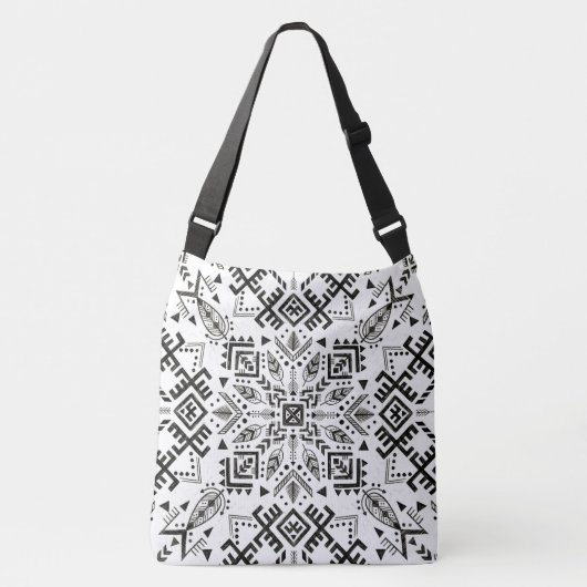 Zwart-wit Mandala Crossbody Tas (Voorkant)