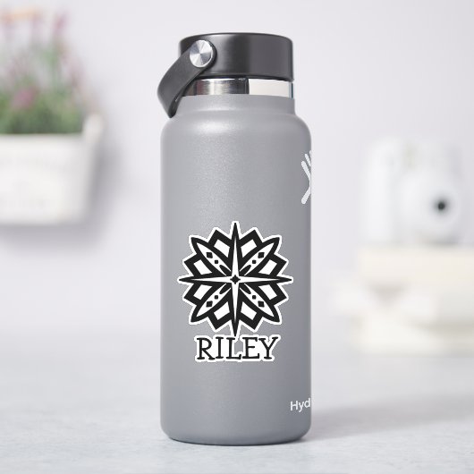 Zwart-wit Mandala en naam Persoonlijk Stic Sticker (HydroFlask)